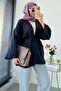 Belted Muslin Kimono with Pocket Detail - Navy Blue