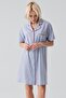 Short Sleeve Striped Buttoned Woven 100% Cotton Nightgown 19108 - 7