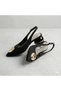 (Park Moda) Women's Closed Toe Short Heeled Shoes with Button Detail Black - 3