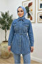 Women's Stone Embellished Light Denim Blue Tunic Trousers Double Set - 5