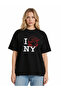 Unisex Women's Men's I Love Newyork Figure Front Printed Oversize Thick Fabric Relaxed Cut Cotton T-Shirt - 2