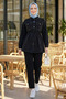 Women's Stone Embellished Denim Black Tunic Trousers Double Set - 4