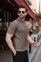 Light Brown Crew Neck Slim Fit Knitwear Men's T-Shirt E7466 - 5