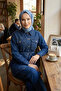 Women's Stone Embellished Denim Blue Tunic Trousers Double Set - 5