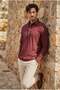 Half Pat Collar York Cotton Fabric Long Sleeve Men's Shirt - Burgundy - 5