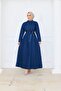 Dress with Belt Detail at the Collar and Hidden Pockets in Denim Dark Blue - 2