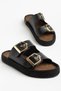 Women's Black Comfortable Fit High Sole Buckle Slippers - 2