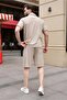 Beige Polo Collar T-Shirt Shorts Set E7363 - 5