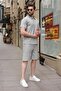 Gray Polo Collar T-Shirt Shorts Set E7363 - 6
