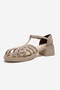 Nolana Beige Suede Women's Thick Heeled Sandals - 6