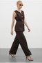 Women's Bitter Brown Belt Detailed Vest and Palazzo Trousers Top and Bottom Set 9396 60286072 - 3