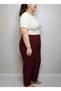 Women's High Waist Plus Size Pocketed Standard Bordo Color Steel Fabric Pants - 3