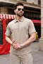 Beige Polo Collar T-Shirt Shorts Set E7363 - 2