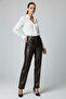 Brown Lora Straight-Leg Women's Genuine Leather Trousers with Pockets on the Front and Back - 5