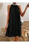Women's Turtleneck Pleated Detailed Off-The-Shoulder Short Crepe Dress - 5