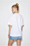 Women's White 100% Cotton Crew Neck Monkey Punch Printed Oversize T-Shirt Öt261036 60286078 - 5