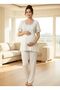 Women's Ecru Lace 3-Piece Maternity Pajama Set with Dressing Gown - 4