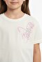 Girl's Bow Tulle Detailed Stoned Heart Printed T-Shirt - 4