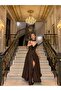 Women's Brown Lace Garnished Dress - 2