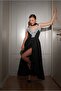 Women's Black Lace Garnished Dress - 2