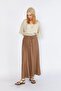 Women's Brown Skirt Thick Stitched Elastic Waist Skirt - 4