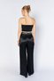 Women's Black Waist Scarf Belted Flowing Satin Wide Leg Pants - 7
