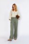 Women's Khaki Wide-Leg Linen Trousers with External Pockets - 2