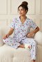Women's Cartoon Character Patterned Shirt Collar Short Sleeve Cool-Touching Milan Fabric Pajama Set - 2
