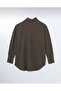 Women's Khaki Seersucker Textured Shirt Oversize Relaxed Fit Long Sleeve Stylish & Casual - 4