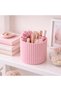 Pastel Pink Striped Cylinder Makeup Organizer - Multi-Purpose Brush and Cosmetic Stand - Plastic - 3