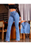 Women's High Waist Stretchy Jeans with Elastic Sides and Button Front