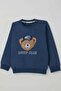 Baby Boy Tracksuit Set with Cute Teddy Bear Applique, College Model, 9 Months-3 Years, Indigo - 6