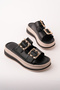 Women's Black Gold Buckle Detailed Casual Summer Comfortable Slippers - 5