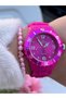 Brand Pink Silicone Cord Women Female Wrist Watch +Heart Bracelet - 2