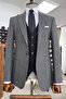 Slim Fit Houndstooth Pointed Collar Pocket Pocket Black Wool Coat - 3