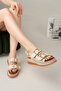 Women's Beige Gold Buckle Detailed Casual Summer Comfortable Sandals - 2