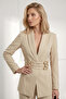 Women's Black Two-Piece Stylish Gold Belted Padded Shoulders Blazer Jacket Wide-Leg Trousers Set - 2