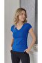 Women's Short Sleeve V-Neck Sax Blue Body T-Shirt - 4