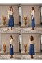 Banny Jeans Front Side Buttoned Midi Length Lycra Navy Blue Jean Skirt with Scarf Belt - 4