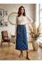 Banny Jeans Front Side Buttoned Midi Length Lycra Navy Blue Jean Skirt with Scarf Belt - 5