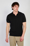 Men's polo collar v-neck knit t-shirt - black - 4