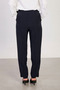 Women's Belted Fabric Trousers - Navy Blue - 5