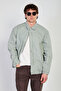 Men's polo collar snap button jacket with elastic waist - khaki - 2