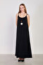 Women's long dress with rope strap - black - 4