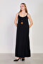 Women's long dress with rope strap - black