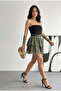 Women's Belted Layered Mini Skirt with Lace Hem - 4