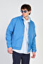 Men's polo collar snap button jacket with elastic waist - blue - 3