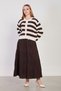 Women's Belted Pleated Long Cotton Skirt - Brown - 3