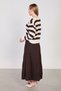 Women's Belted Pleated Long Cotton Skirt - Brown - 5