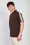 Men's Polo Collar T-Shirt with Shoulder Piping Detail - Brown - 3